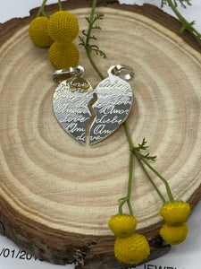 Engraved Love Words in Split Heart Pendant - Esmeralda Fine Jewlery