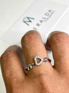 Heart Key Silver Ring