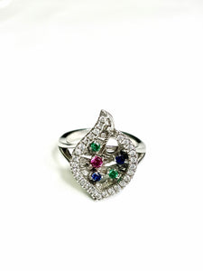 Multicolor & Clear Gemstone Silver Ring