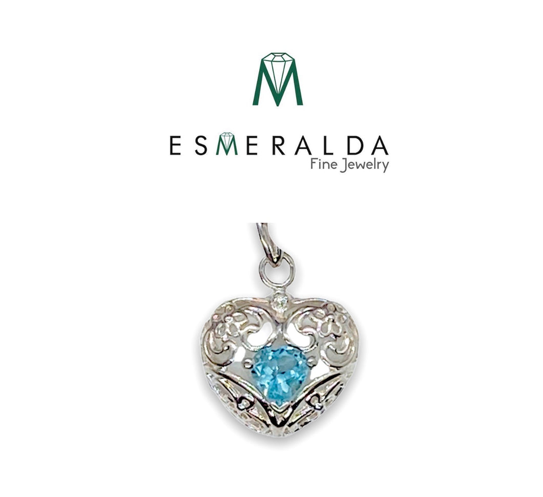 Heart Pendant with Blue Gemstone Center - Esmeralda Fine Jewlery