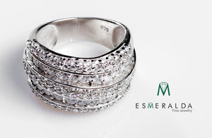 Multi Row Silver Ring with Diamond Cut Zirconias - Esmeralda Fine Jewlery