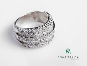 Multi Row Silver Ring with Diamond Cut Zirconias - Esmeralda Fine Jewlery