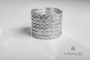 Set of 7 Silver Bangle Bracelets - Esmeralda Fine Jewlery
